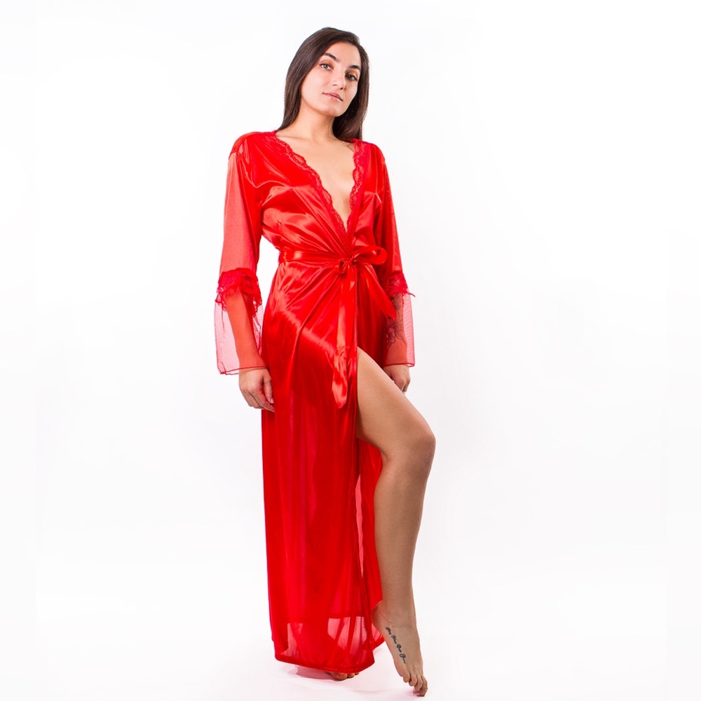 Sexy Lace Bridal Long Night Dress Sleepwear Lingerie Home Wear Women Gown Robe